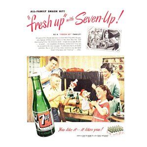 1951 7up 7-Up Soda Pop Vintage Print Ad Kids Puppet Show Theater 50s Wall Art